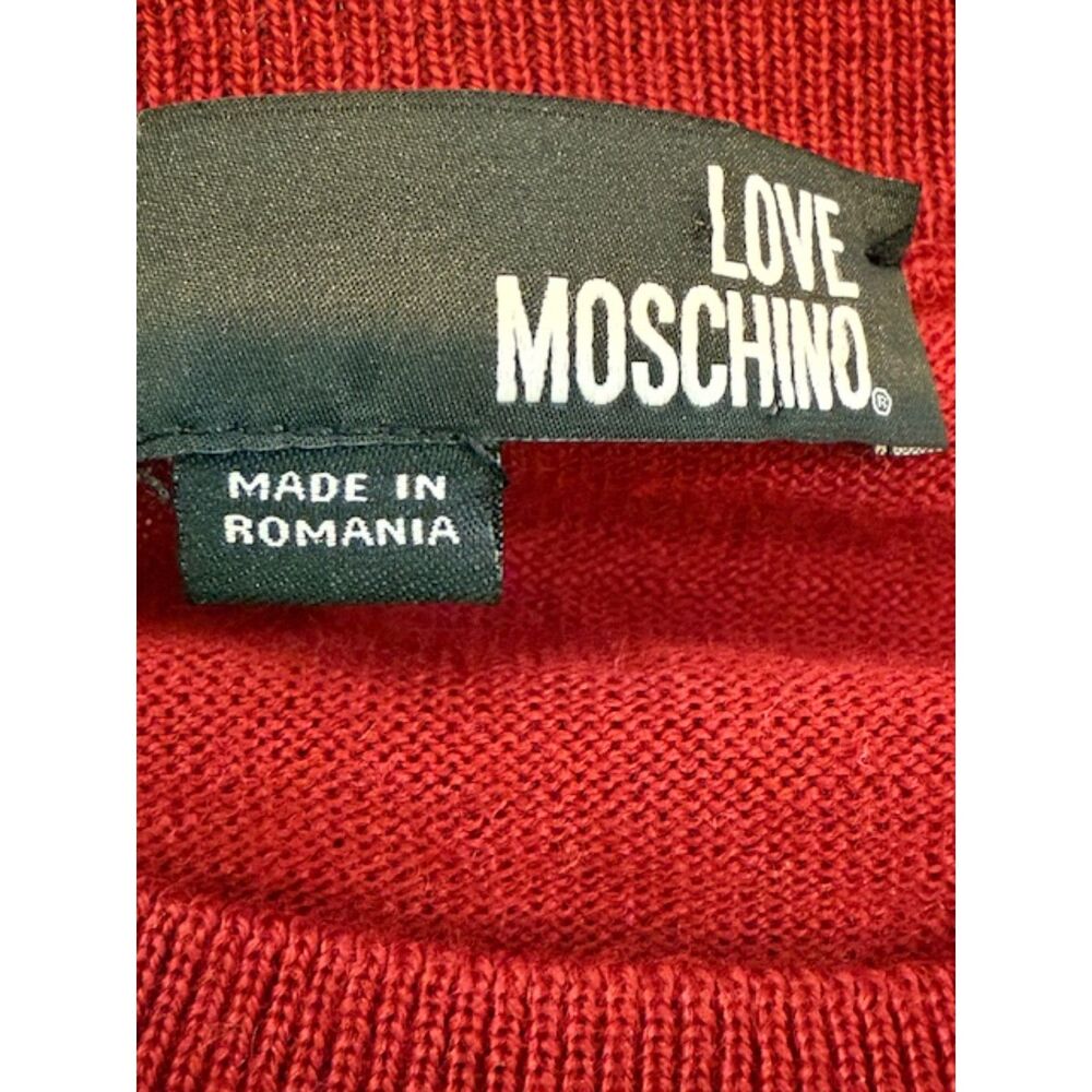 Love Moschino Red Knit Sweater Dress‎ Short Sleeve Ruched Hem Approx Small Party - Picture 7 of 7